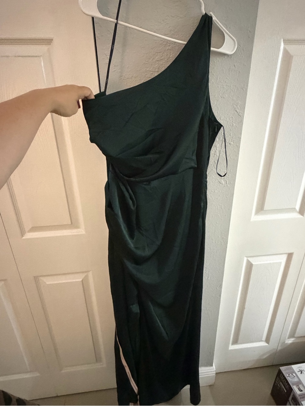 Lulu's One-Shoulder Black Satin Dress